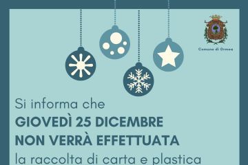 Sospensione raccolta rifiuti del 25 dicembre