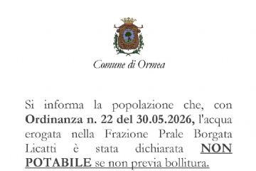 Avviso acqua non potabile in Frazione Prale Borgata Licatti